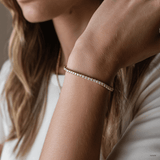 Luce Sottile Tennis Bracelet — gold vermeil bracelet on model's wrist, minimal Italian elegance
