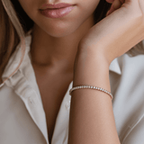 Luce Sottile Tennis Bracelet on model — delicate gold bracelet for everyday elegance